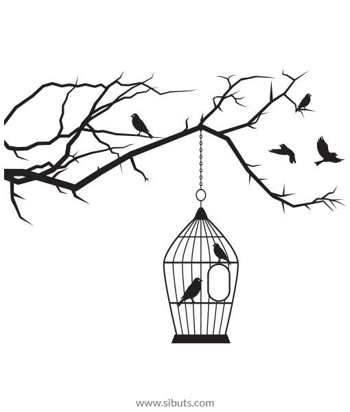 vinil decorativo árbol jaula pájaros