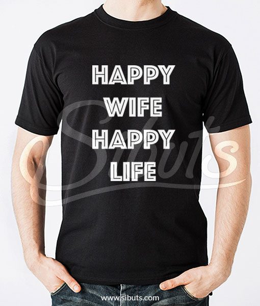 Playera hombre negra Happy Wife Happy Life