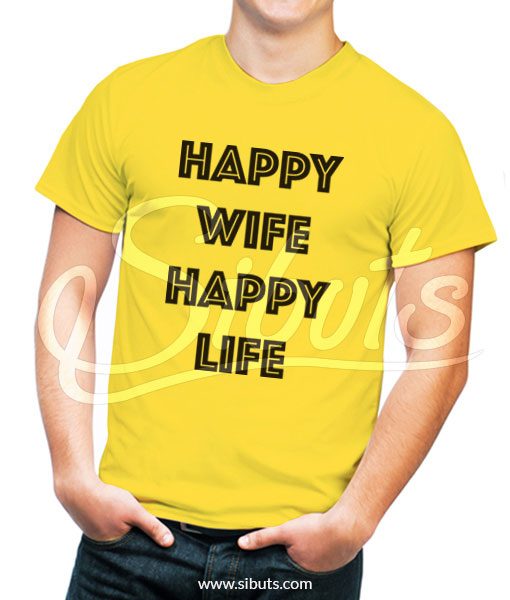 Playera hombre amarilla Happy Wife Happy Life